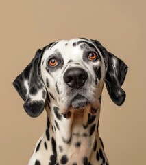 Dalmatian Dog with Thoughtful Expression - Beige Background