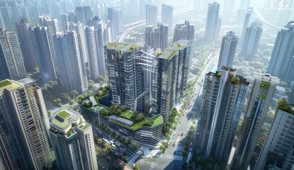 Obraz premium Modern Building with Solar Panels in Urban Area