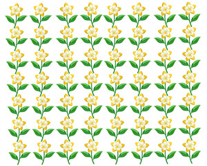 Seamless pattern with yellow flowers and green leaves on white background