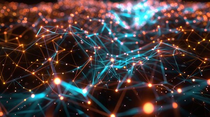 patterns of neon light lines and nodes representing data flow and connectivity