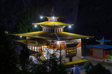 Gom Kora monastery near Trashigang at night, Bhutan