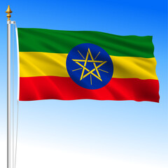 Ethiopia, official national waving flag, african country, vector illustration
