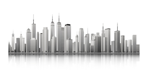 Fototapeta premium City skyline isolated on white background. City skyscraper, Modern cityscape buildings