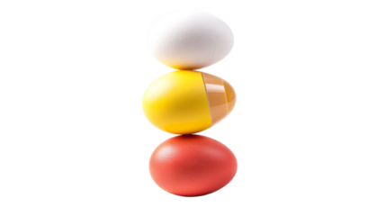 Three round balls stacked on top of each other in a vertical arrangement