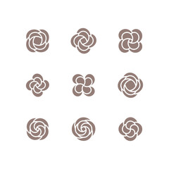 Flower bud with spiral element. Set of 4 geometric shape. Modern linear design print.  Modern abstract linear compositions and graphic design elements.