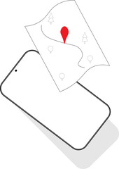 A smartphone with a blank screen and a location map. The concept of a vector mobile device