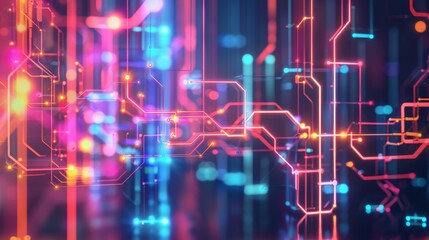 neon light tubes forming intricate patterns or symbols of futuristic technology