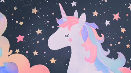 Fototapeta premium Cute fairy unicorn watercolor drawing cartoon illustration isolated on white background