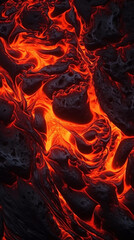 Lava illustration. Molten rock from a volcano. Flows down the mountainside, glowing hotly the power of nature.