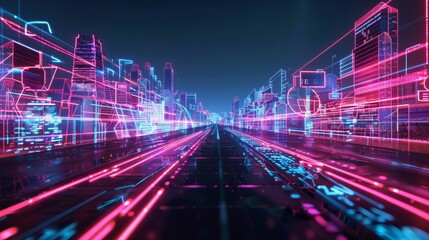 Fototapeta premium virtual augmented reality environment with neon light elements forming the digital landscape