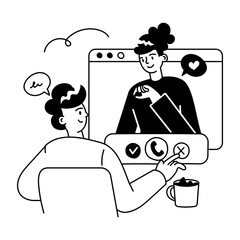 Modern doodle mini illustration of video call 