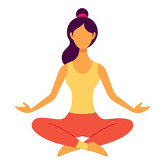 A woman is sitting crosslegged in a lotus position with her arms by her sides