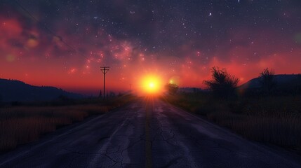 Naklejka premium Sunset on the road view background