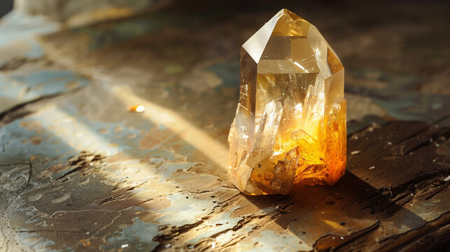 Citrine gemstone - natural citrine stone with sun rays. Jewelry concept.