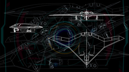 The sketch drafting of jet fighter. Line art background wallpaper.