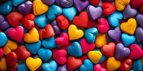 Colorful candy hearts on a dark background, colored candy in heart shape