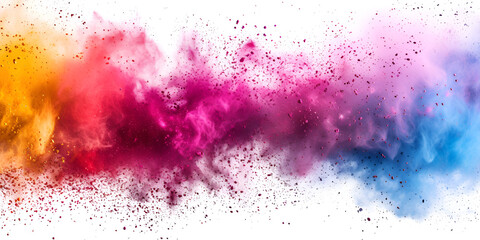 Explosion of colored powder on white background, Vibrant Rainbow Holi Paint Powder Explosion Colorful Burst on Isolated White Background 