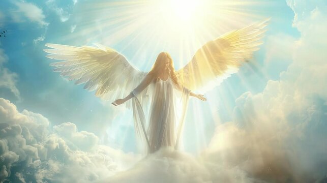 angel in the sky. Virtual 4K video animation background with looping time lapse with very smooth graphics.