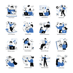 Collection of Business Operations Doodle Mini Illustrations

