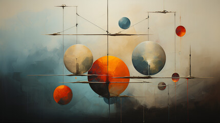 Geometric abstract art poster with squares and circles shapes and figures wallpaper postcard flyer
