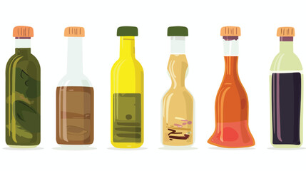 Oil bottles icon. Different salad dressing glass cont