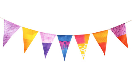 Multicolored bunting isolated on transparent white background, clipping path