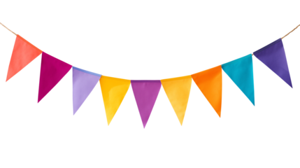 Multicolored bunting isolated on transparent white background, clipping path