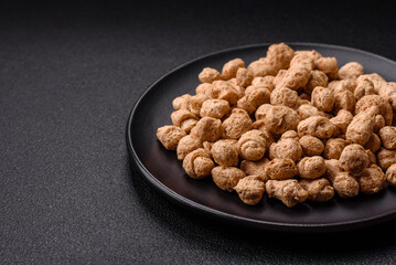 Dry soybean meat pellets, diet food for vegan and vegetarian cuisine