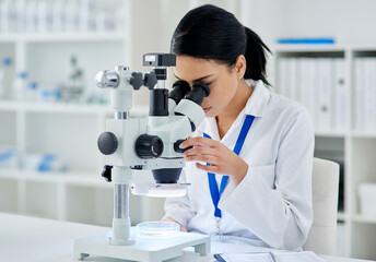 Doctor, microscope and pharmaceutical for medical or research, experiment and virus analysis in...