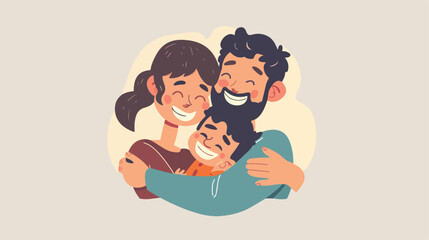 Parents hugging with son. Happy family laughing together