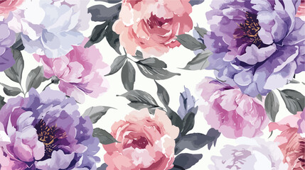 Pattern with watercolor flowers pink and violet peoni