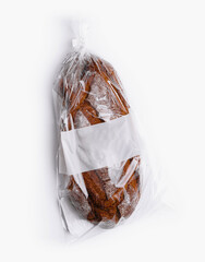 Fresh rye bread in plastic packaging
