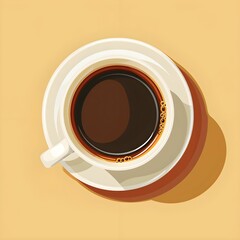 Top View Coffee Cup on Light Yellow Background Ai generated