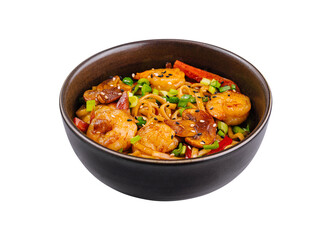 Asian stir fry noodles with shrimp and vegetables