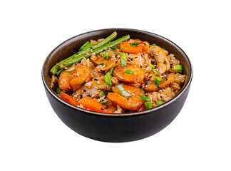 Shrimp fried rice in black bowl