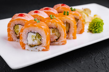 Fresh salmon sushi roll platter