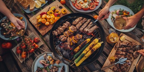 Fototapeta premium A group of people are gathered around a barbecue grill, enjoying a meal together generated by AI