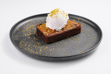 Gourmet chocolate brownie with vanilla ice cream