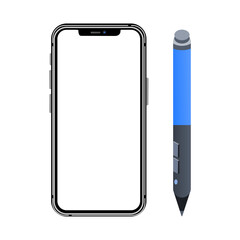 tphone and stylus, stylus pen, smartphone and stylus pen, device mockup, smart phone screen, Cellphone frame with blank screen isolated. s