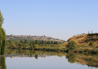 Diyarbakir Castle from The Historic Dicle Bridge with the river Tigris in Diyarbakir, Turkey
