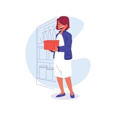 Women shopping with a box at store 