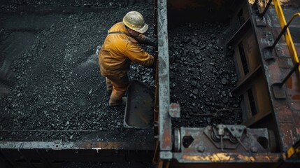 A worker inspecting the coal supply before loading it into the power plants furnace.