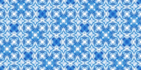 Indigo blue tie-dye handmade textile seamless border. Asian style abstract blotched dyed effect tape.