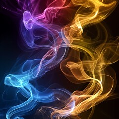  Smoke Patterns, Abstract shapes and swirls created by colorful smoke on a black background.
