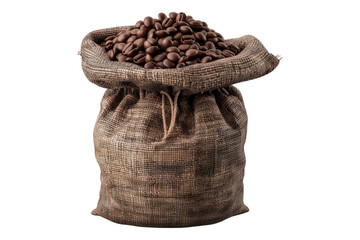 Coffee beans in a bag isolated on white background