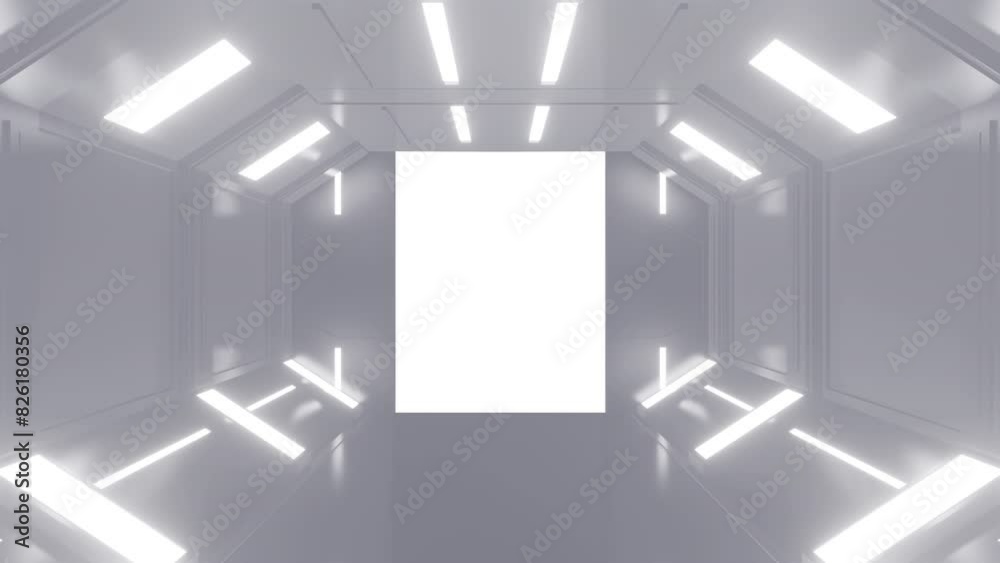 Wall mural opening gate or door in white futuristic tunnel spaceship or science laboratory corridor . sci-fi co