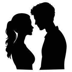 Couple of young people standing and embracing each other vector silhouette