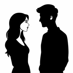 Couple of young people standing and embracing each other vector silhouette