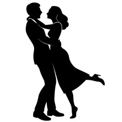 Man hugs woman Romantic moment vector silhouette