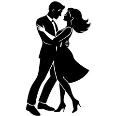 Man hugs woman Romantic moment vector silhouette